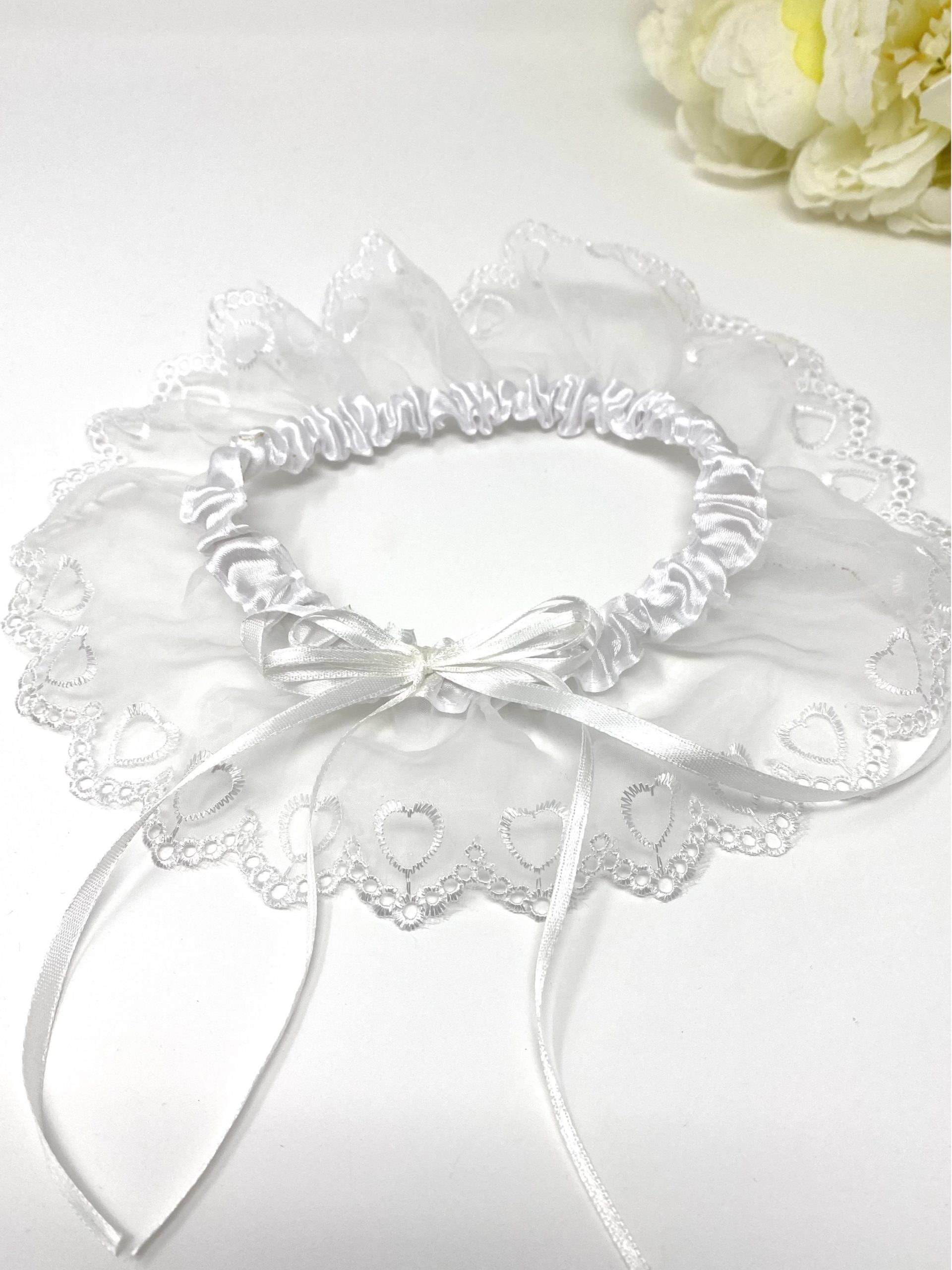 Paire De Jarretières De Mariée En Dentelle à Pâquerettes Et Perles - Élastique, Taille Adjustable